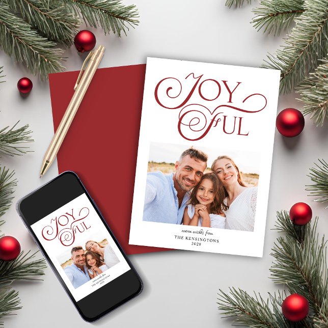 Modern Red Christmas Joyful Christmas Photo Holiday Card (Modern Red Christmas Joyful Christmas Photo Holiday Card)