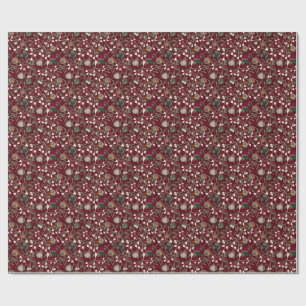 Modern Red Christmas Mistletoe Berries Pattern Wrapping Paper