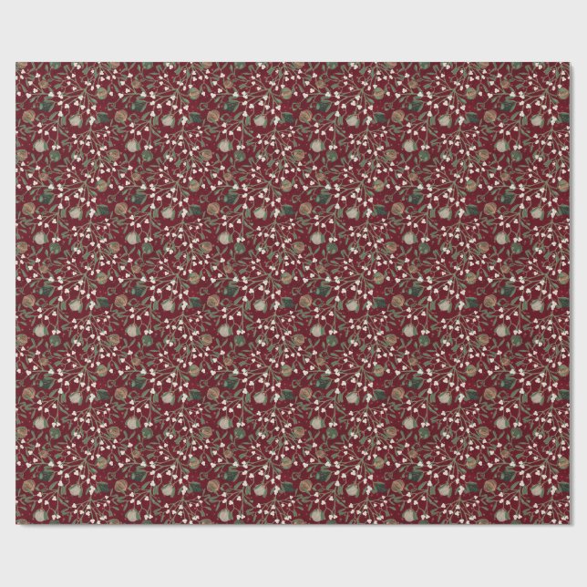 Modern Red Christmas Mistletoe Berries Pattern  Wrapping Paper (Flat)