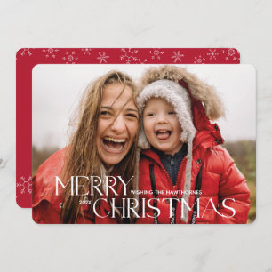 Modern red Christmas Snowflake custom Photo Holida Holiday Card