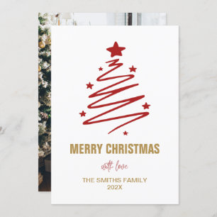 Modern Red Christmas Tree And Personalised Photo  Holiday Card