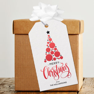 Modern Red Christmas Tree Holiday Gift Tags