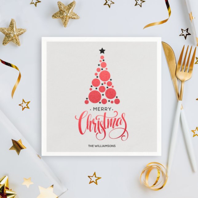 Modern Red Christmas Tree Holiday Napkins (Creator Uploaded)