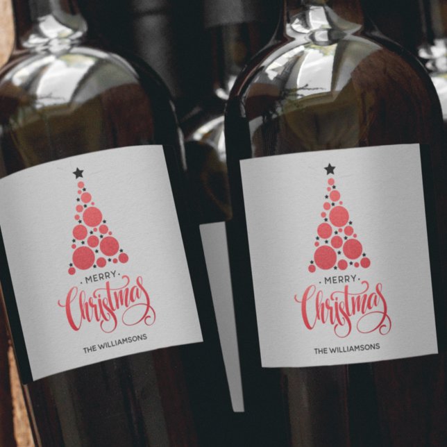 Modern Red Christmas Tree Wine Label (Creator Uploaded)