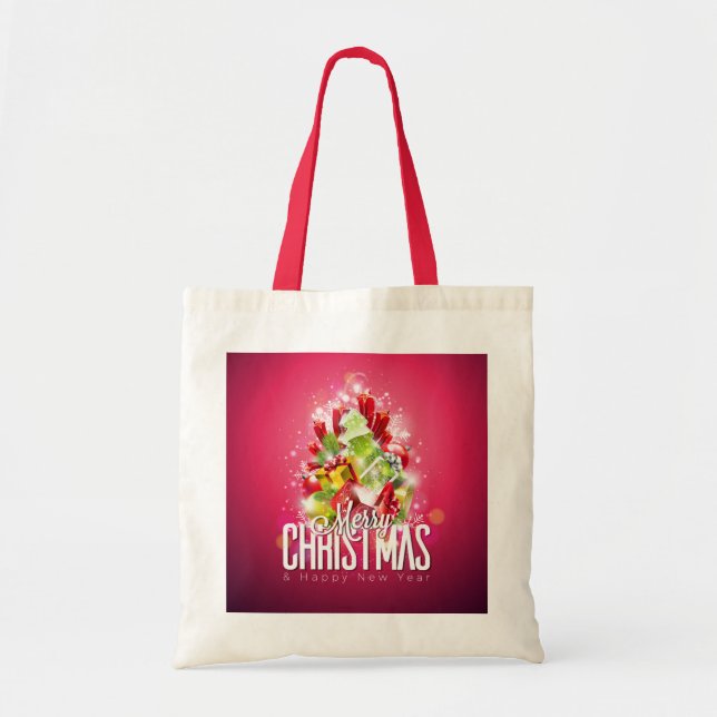 Modern Red Christmas Wrapped Presents & Tree Tote Bag (Front)