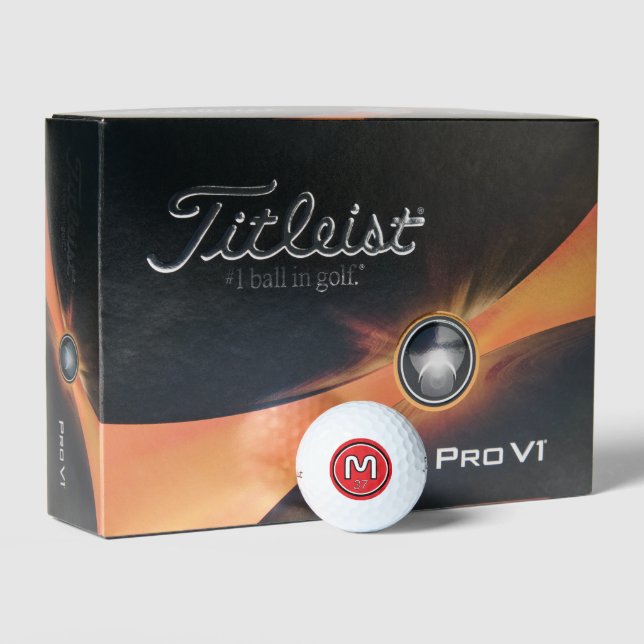 Modern Red Circle Monogram with Age Golf Balls (Packaging)