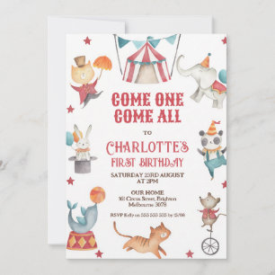 Modern Red Circus 1st Birthday Invitation