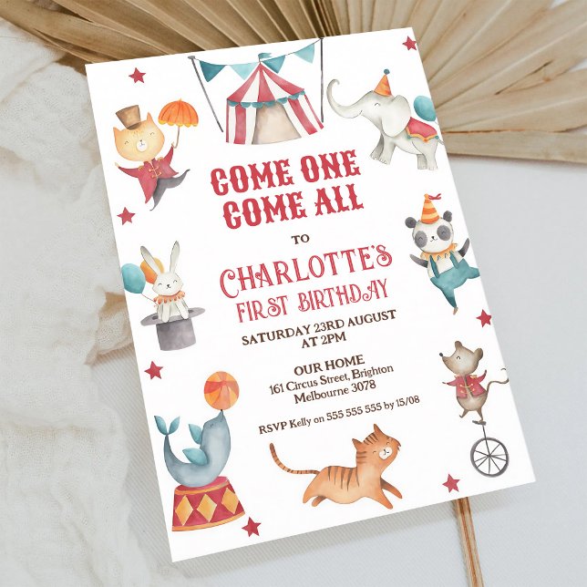 Modern Red Circus 1st Birthday Invitation (Creator Uploaded)