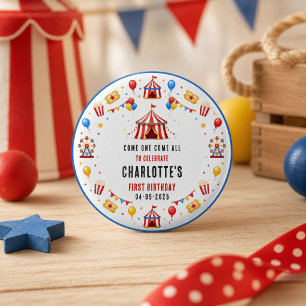 Modern Red Circus Ticket 1st Birthday   Any Gender 3 Cm Round Badge