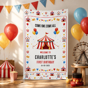 Modern Red Circus Ticket 1st Birthday Any Gender Banner