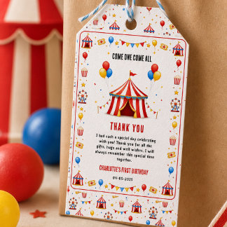 Modern Red Circus Ticket 1st Birthday | Any Gender Gift Tags