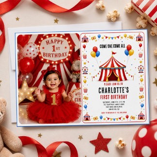 Modern Red Circus Ticket 1st Birthday | Any Gender Invitation