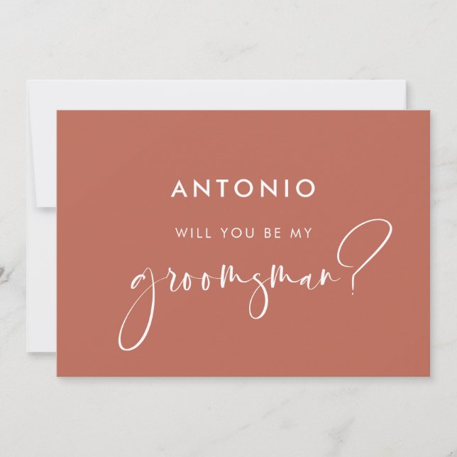 Modern Red clay groomsman proposal card (Front)