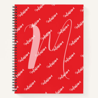 Modern Red Colour - Initial Name Monogrammed Notebook