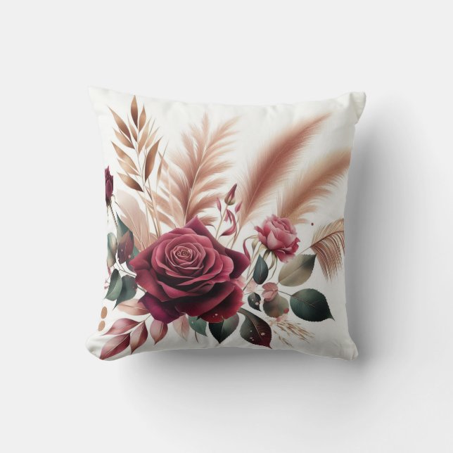 Modern red colour rose flower with pampas grass cushion (Front)