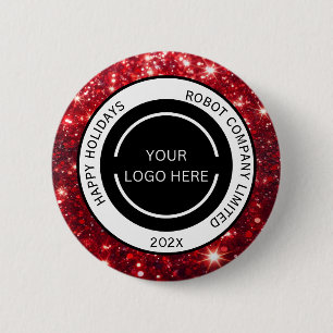 Modern Red Company Logo and Name Christmas  6 Cm Round Badge