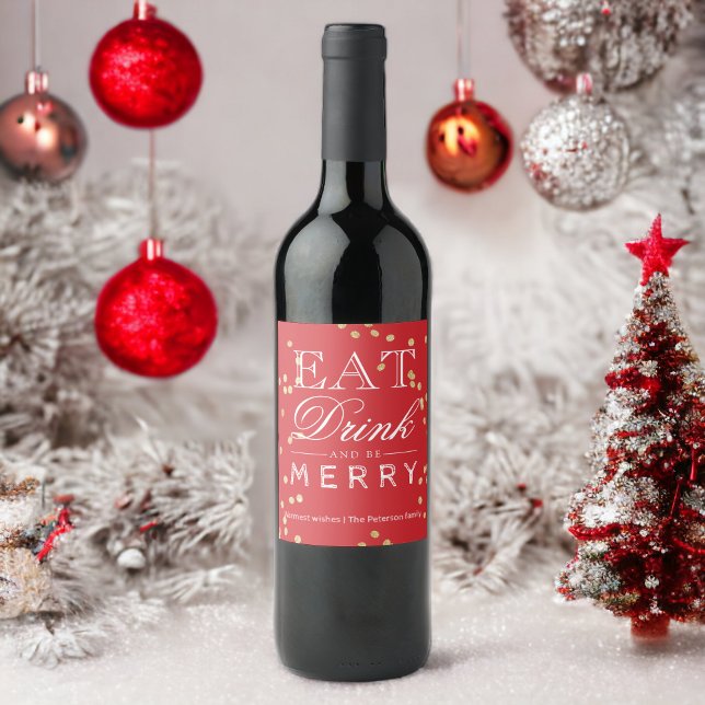 Modern red confetti typography Christmas Wine Label (Modern red confetti typography Christmas Wine Label)