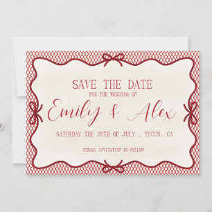 modern red & cream save the date invitation