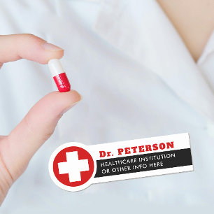 Modern Red Cross Medical Health Doctor Name Tag