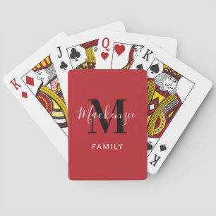 Modern Red Custom Family Monogram Initial Playing Cards