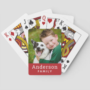 Modern Red Custom Family Photo Playing Cards