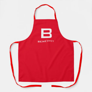 Modern red custom name monogram kitchen and bbq apron