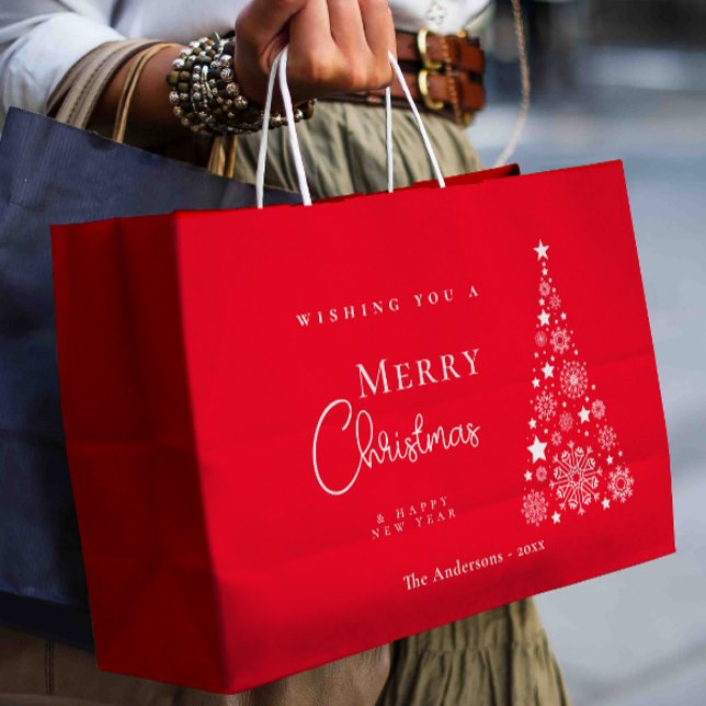 Modern Red Cute Merry Christmas tree Large Gift Bag (Creator Uploaded)