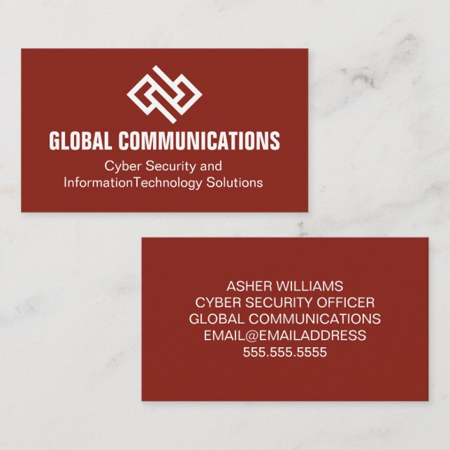 Modern Red Cyber Security Technology Company Business Card (Front/Back)