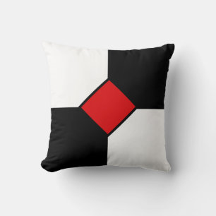 Modern Red Diamond and Black White Squares Cushion