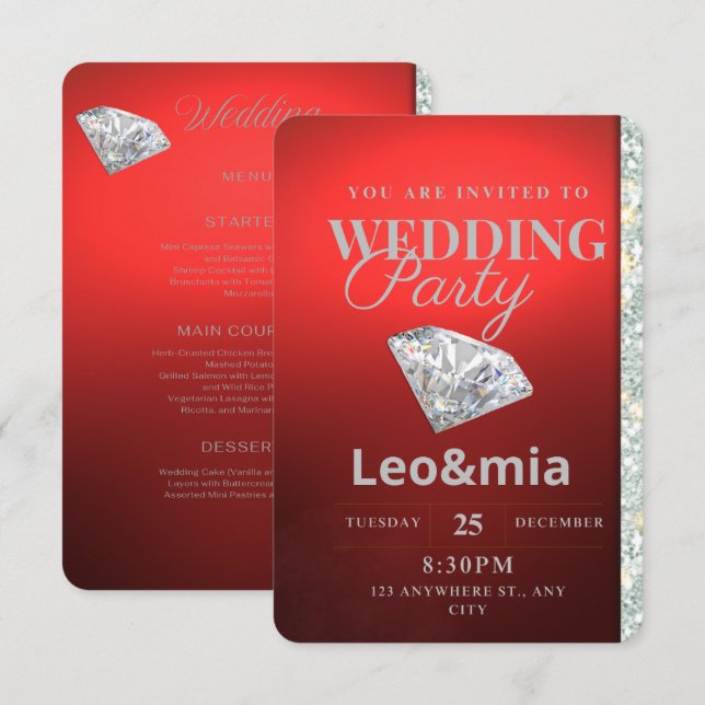 ​Modern Red Diamond Wedding Party Invitation (Front/Back)