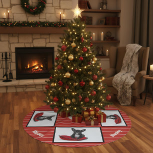 Modern Red Dog Pet Photo Brushed Polyester Tree Skirt