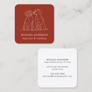 Modern Red Dog Walking Dog Walker Pet Sitter Square Business Card