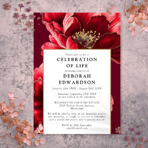 Modern Red Elegant Floral Celebration Of Life Invitation