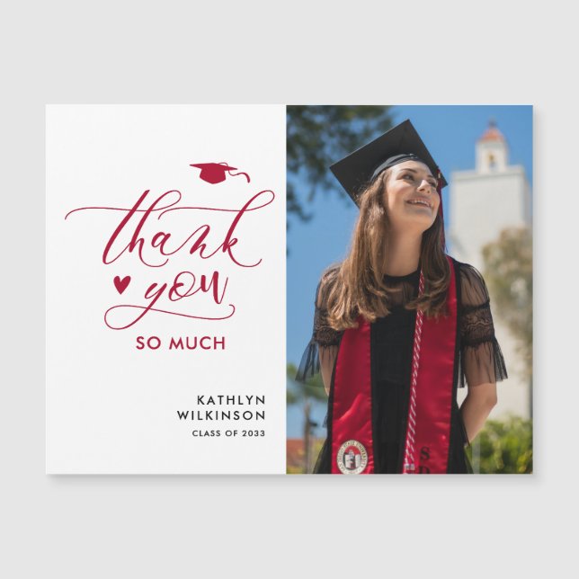 Modern Red Elegant Script Graduation Thank You (Front)