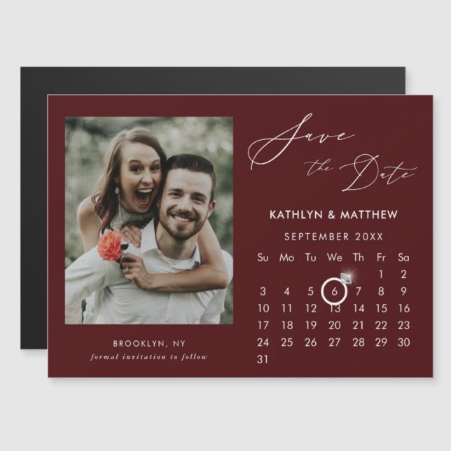 Modern Red Elegant Script Photo Save The Date Magnetic Invitation (Creator Uploaded)