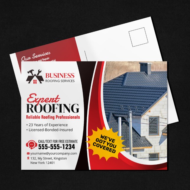 Modern Red Expert Reliable Roofing Repair Shingle Postcard (Creator Uploaded)