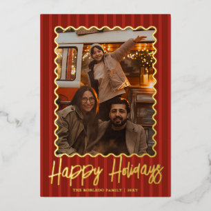 Modern Red Family Photo Happy Holidays Foil