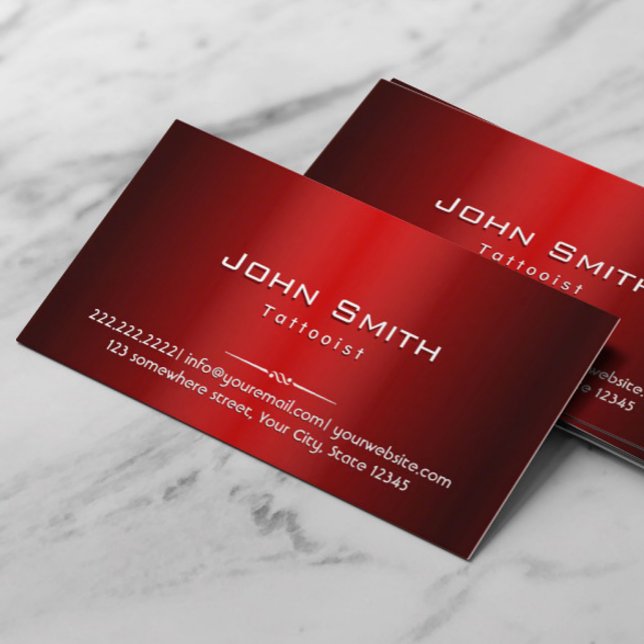 Modern Red Faux Metal Tattoo Art Business Card (Creator Uploaded)