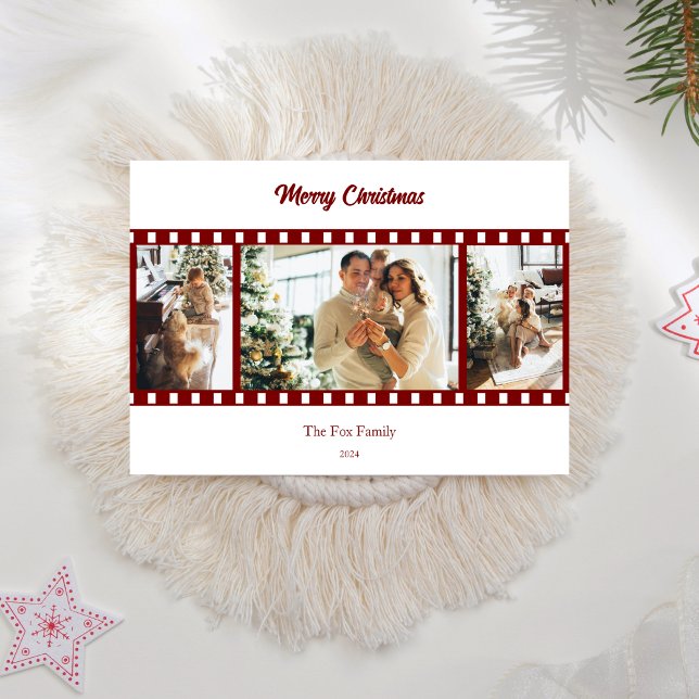 Modern Red Film Reel Photo Collage Christmas Holiday Card (Creator Uploaded)