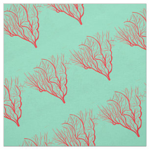 Modern red fire coral nature art fabric