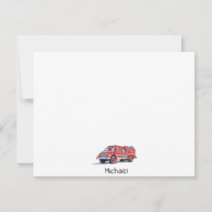 Modern Red Fire Truck Personalised Name Card
