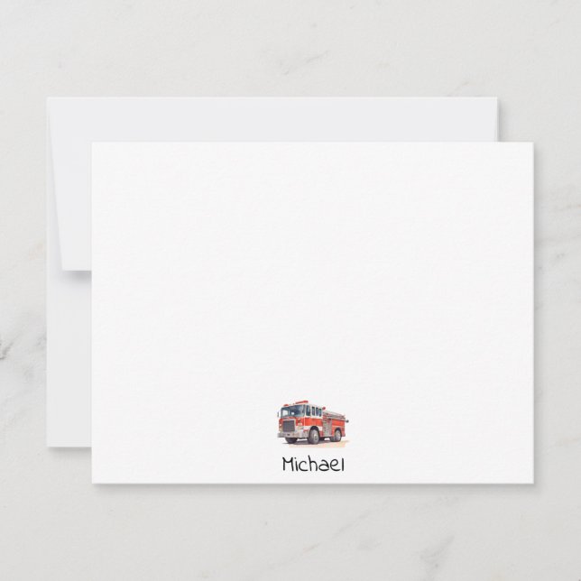 Modern Red Fire Truck Personalised Name Card (Front)