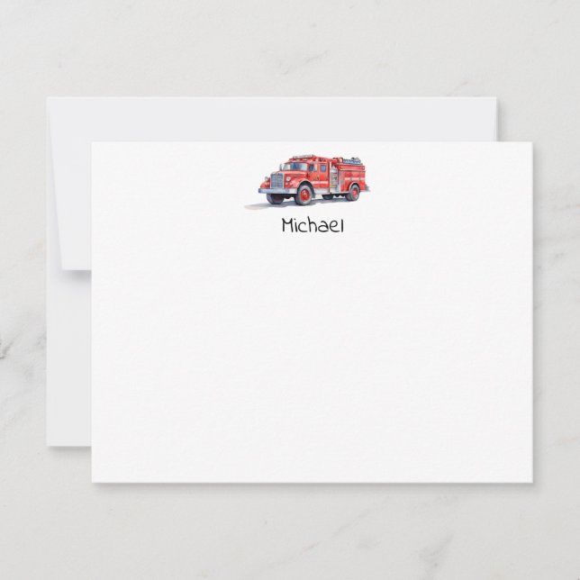 Modern Red Fire Truck Personalised Name Card (Front)