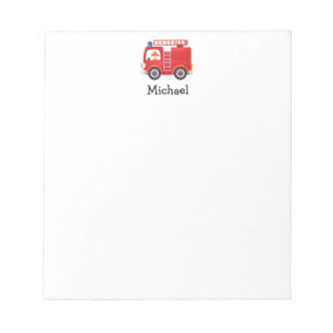 Modern Red Fire Truck Personalised Name Notepad