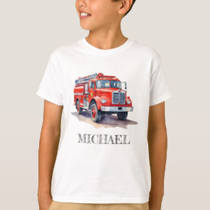 Modern Red Fire Truck Personalised Name T-Shirt