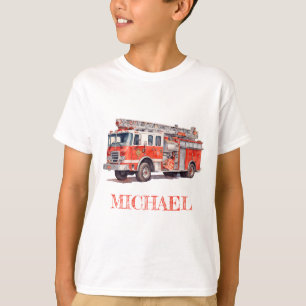 Modern Red Fire Truck Personalised Name T-Shirt