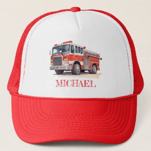 Modern Red Fire Truck Personalised Name Trucker Hat