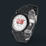 Modern Red Fire Truck Personalised Name Watch<br><div class="desc">This personalised fire truck watch will delight any young firefighter-in-training. Let them feel like a real hero every time they glance at the time. The bold red colour and detailed fire truck design will capture their imagination and make them feel special. Plus, with their name on the watch face, they'll...</div>