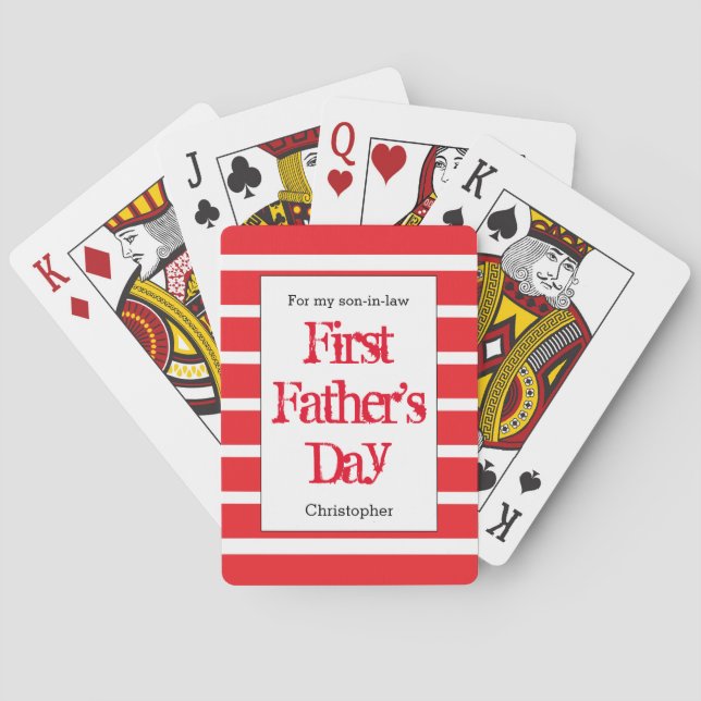 Modern Red First Father's Day Playing Cards (Back)