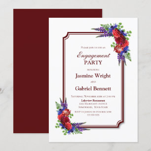 Modern Red Floral Engagement Party Invitation